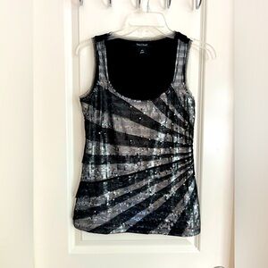 White House Black Market Sequin Toile Mesh Bling Top Tank Silver Swiftie Sz XS